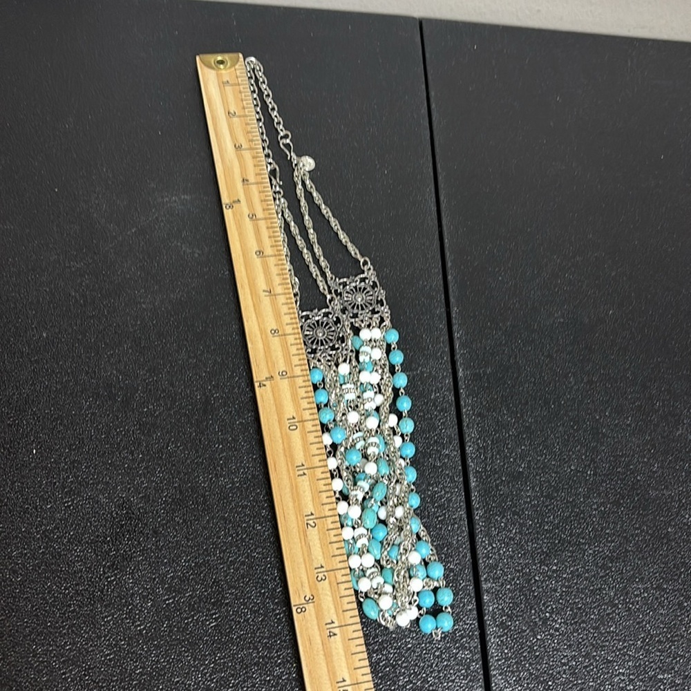Mialisia Silver Beaded Layered Turquoise Silver Tone Statement Necklace - Picture 6 of 6